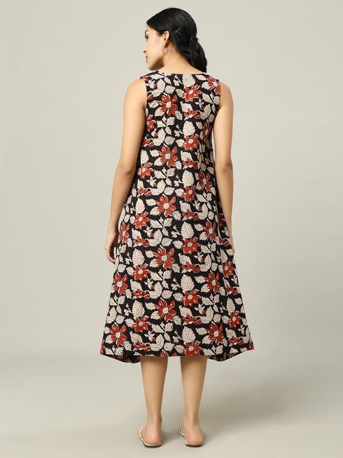 Cotton Long Dress Beige and Orange