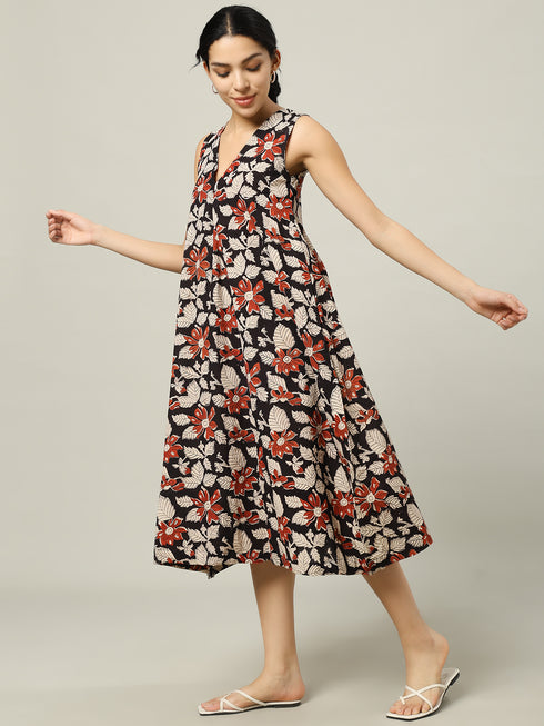 Cotton Long Dress Beige and Orange