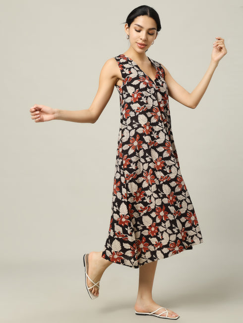 Cotton Long Dress Beige and Orange