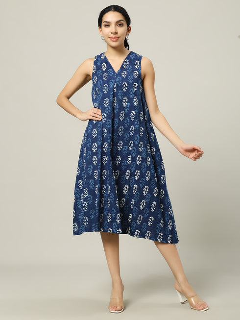 Cotton Long Dress Floral Motif