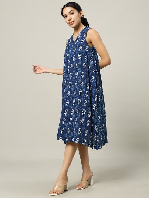 Cotton Long Dress Floral Motif