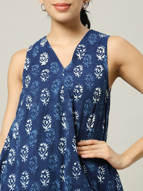 Cotton Long Dress Floral Motif