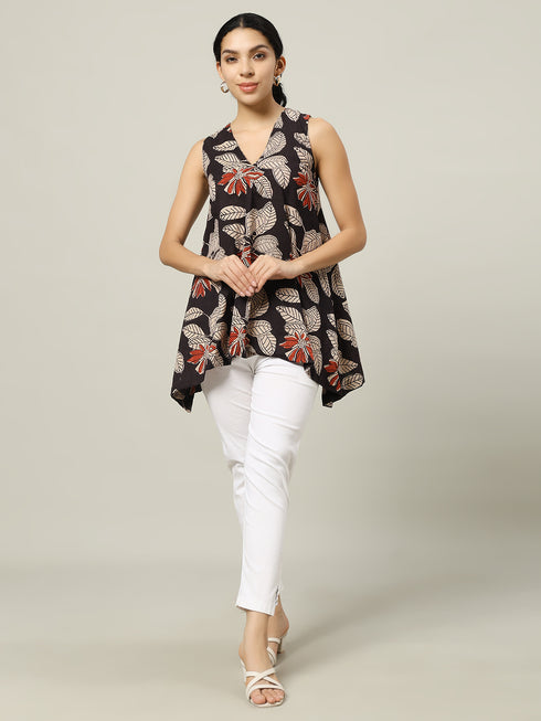 Sleeveless Cotton Top Beige and Orange