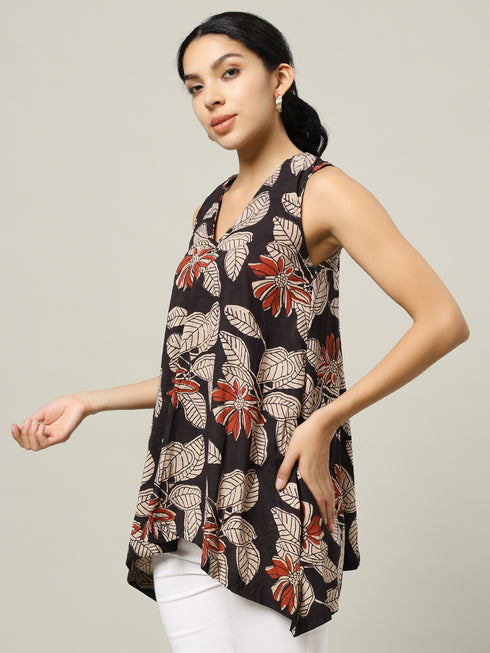 Sleeveless Cotton Top Beige and Orange