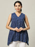 Sleeveless Cotton Indigo Top with Striped Pattern