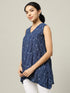 Sleeveless Cotton Indigo Top with Striped Pattern