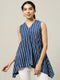 Sleeveless Cotton Indigo Top with Long Stripes