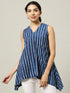 Sleeveless Cotton Indigo Top with Long Stripes