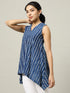 Sleeveless Cotton Indigo Top with Long Stripes