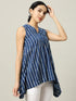 Sleeveless Cotton Indigo Top with Long Stripes