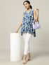 Sleeveless Cotton Indigo Top with Floral Motif