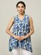 Sleeveless Cotton Indigo Top with Floral Motif