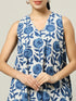 Sleeveless Cotton Indigo Top with Floral Motif