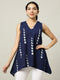 Sleeveless Cotton Indigo Top with Moon Phases