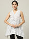Sleeveless Cotton White Top with Black Polka Dots