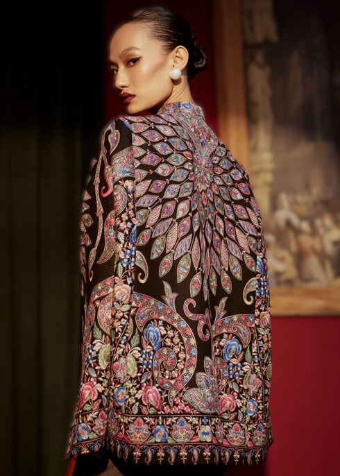 Split Sleeve Black Embroidered Jacket