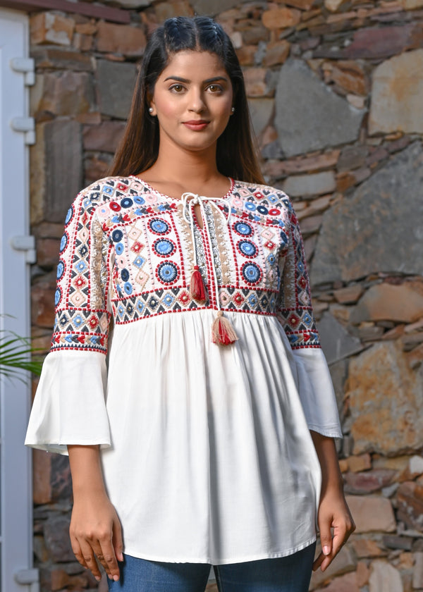 Bohemian Embroidered Peasant Top