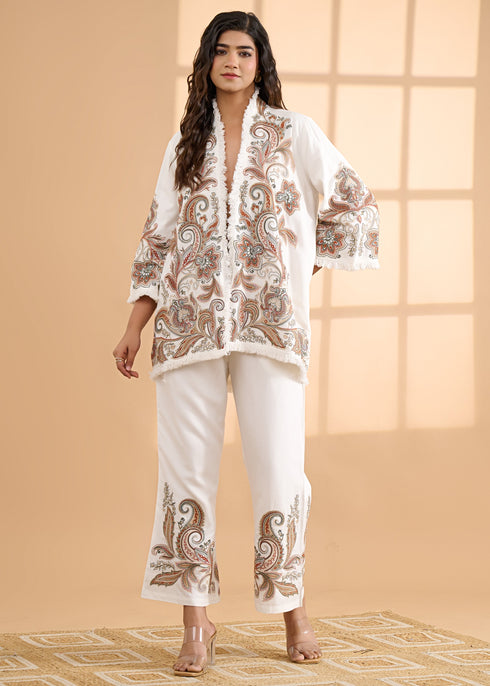 Boho Jacket Suit with Fringed Edges