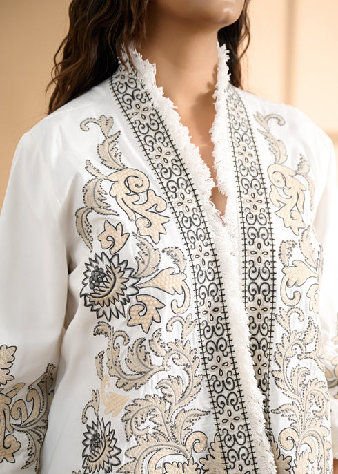 Embroidered Jacket with Fringed Edges