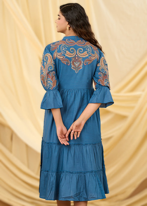 Elegant Embroidered Dress with Paisley
