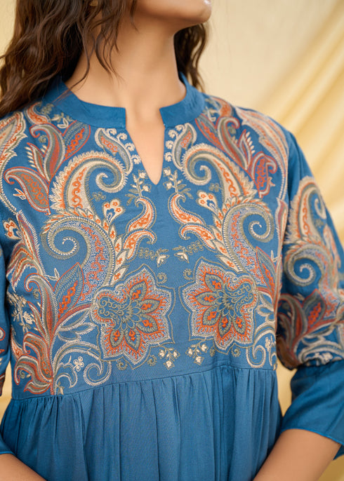 Elegant Embroidered Dress with Paisley