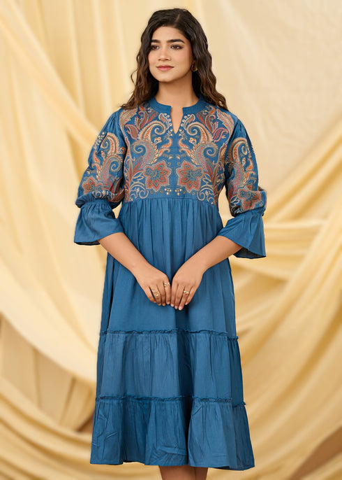 Elegant Embroidered Dress with Paisley