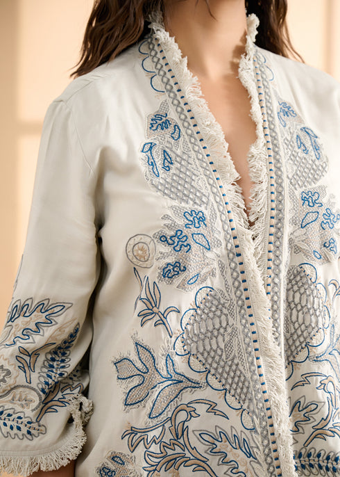 Embroidered Jacket with Fringed Edges
