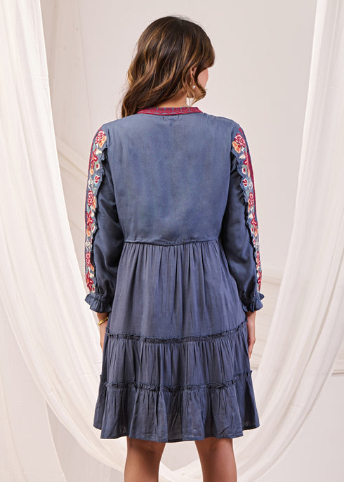 Embellished Cotton Dress in Boho Style