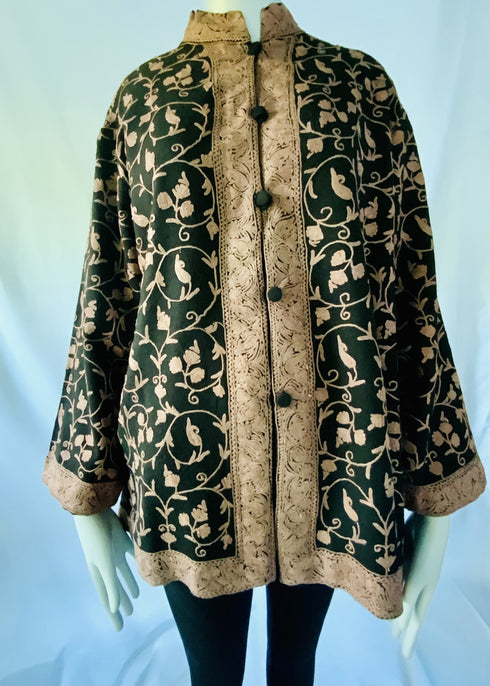 Hand Embroidered Short Jacket - Black and Rose Gold