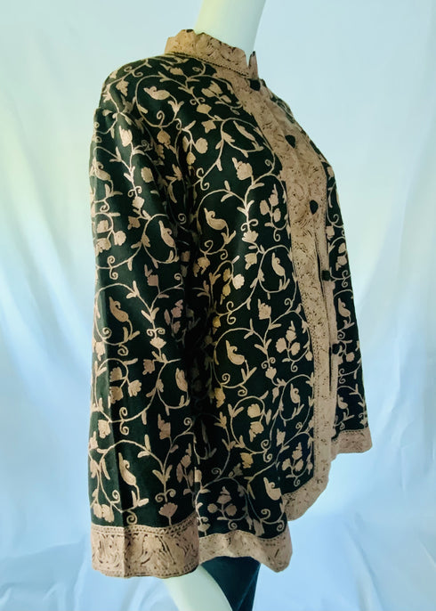 Hand Embroidered Short Jacket - Black and Rose Gold