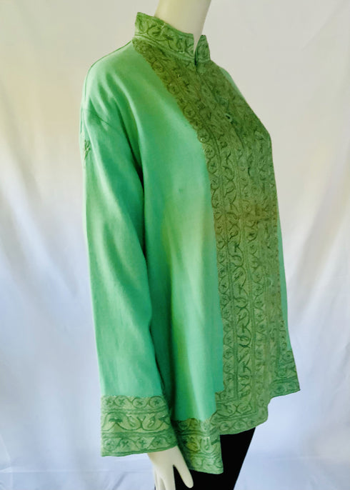 Hand Embroidered Short Jacket -  Sea Green