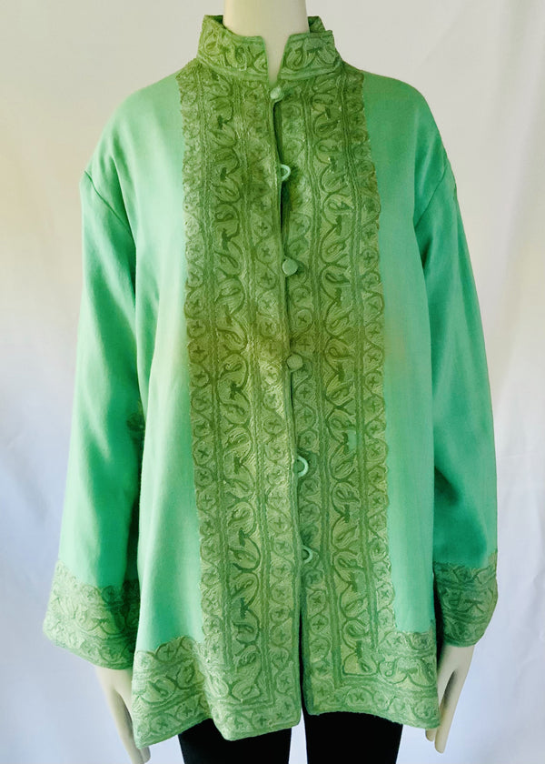 Hand Embroidered Short Jacket -  Sea Green
