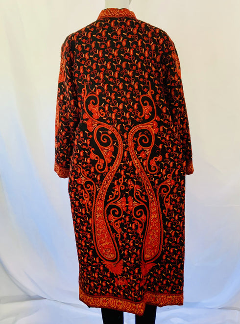 Hand Embroidered Long Jacket - Black and Red