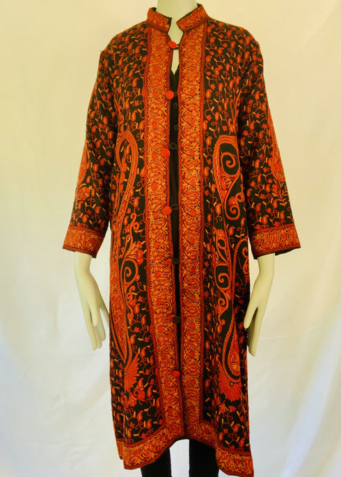Hand Embroidered Long Jacket - Black and Red