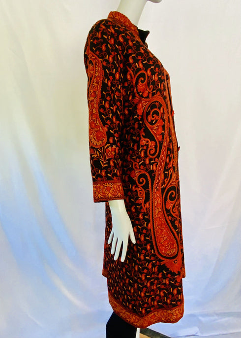 Hand Embroidered Long Jacket - Black and Red