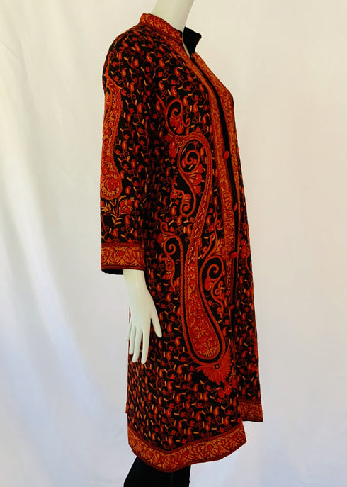 Hand Embroidered Long Jacket - Black and Red