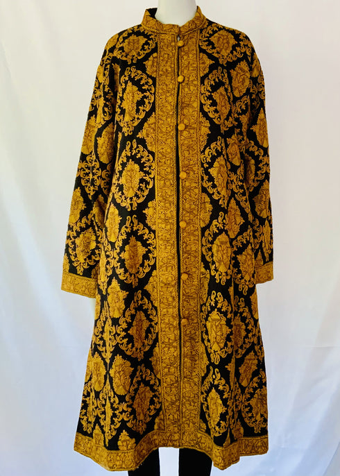 Hand Embroidered Long Jacket - Black and Mustard