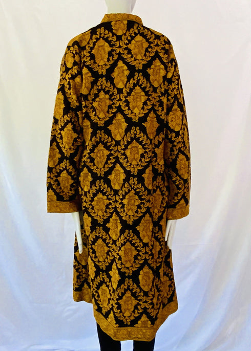Hand Embroidered Long Jacket - Black and Mustard