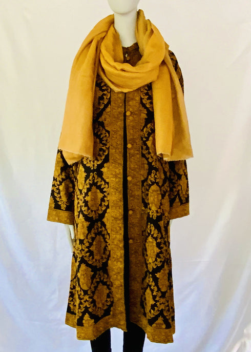 Hand Embroidered Long Jacket - Black and Mustard