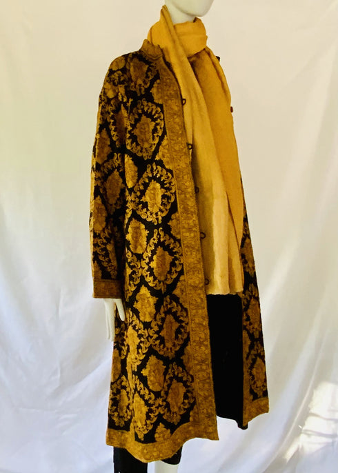 Hand Embroidered Long Jacket - Black and Mustard
