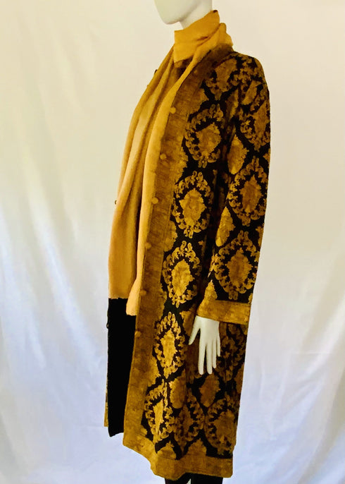 Hand Embroidered Long Jacket - Black and Mustard
