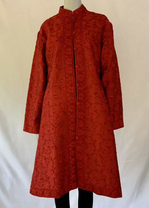 Hand Embroidered Long Jacket - Red