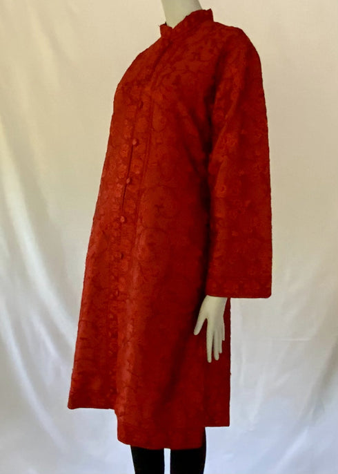 Hand Embroidered Long Jacket - Red