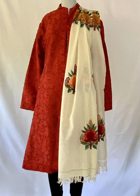 Hand Embroidered Long Jacket - Red