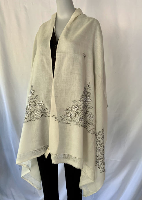 Hand Embroidered with Black and White Flowers