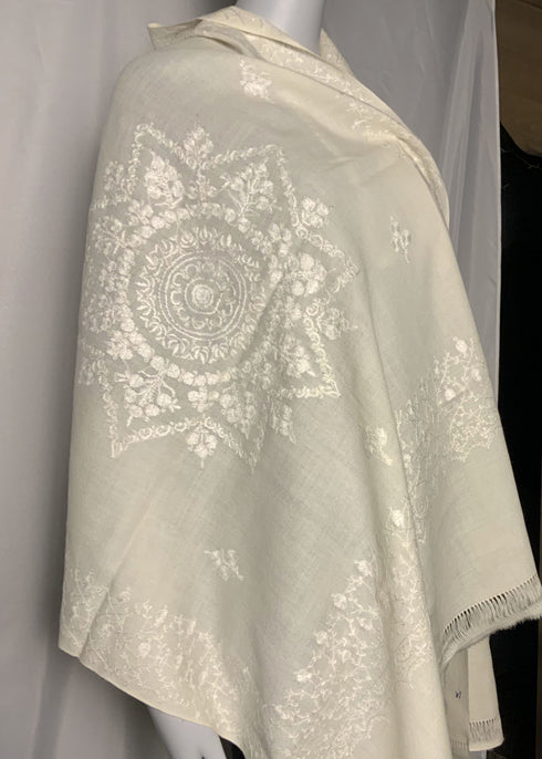 Hand Embroidered with White Sunflower Motif