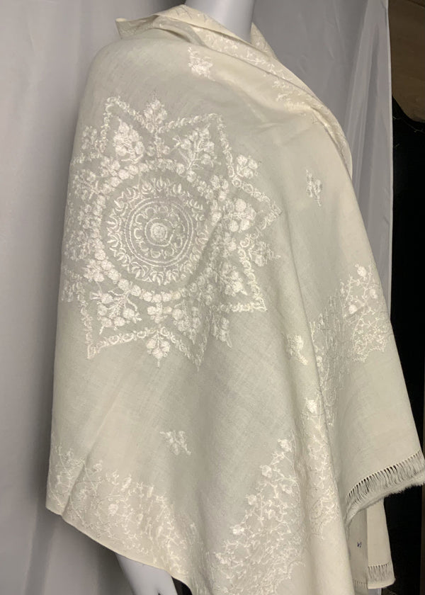 Hand Embroidered with White Sunflower Motif