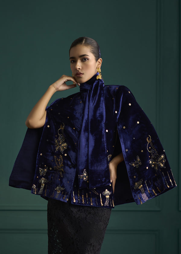 Gold Embroidered Velvet Split Sleeve Jacket