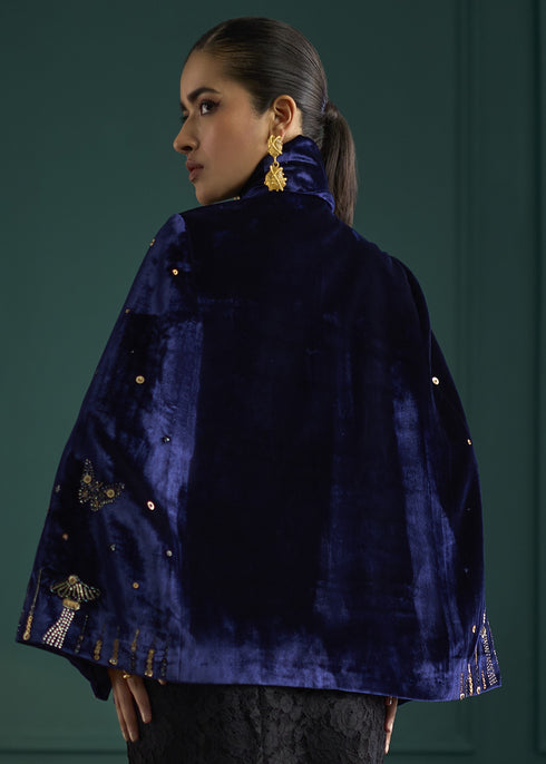 Gold Embroidered Velvet Split Sleeve Jacket