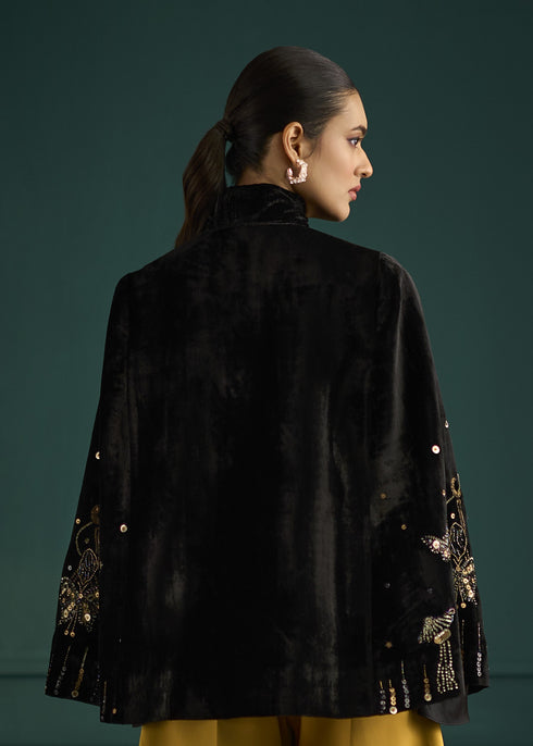 Gold Embroidered Velvet Split Sleeve Jacket